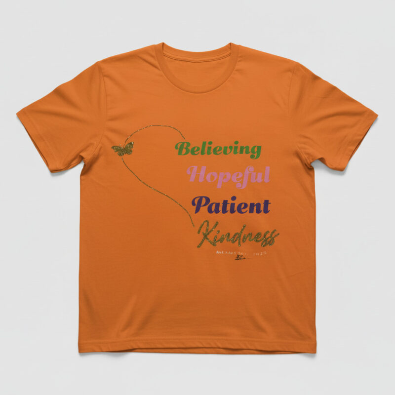 kindness tee – glitter gold heart & butterfly insert