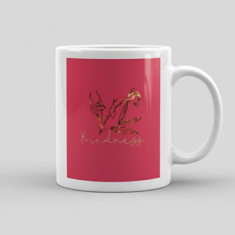 flowery kindness mug holographic flower & white lettering (design 1f)