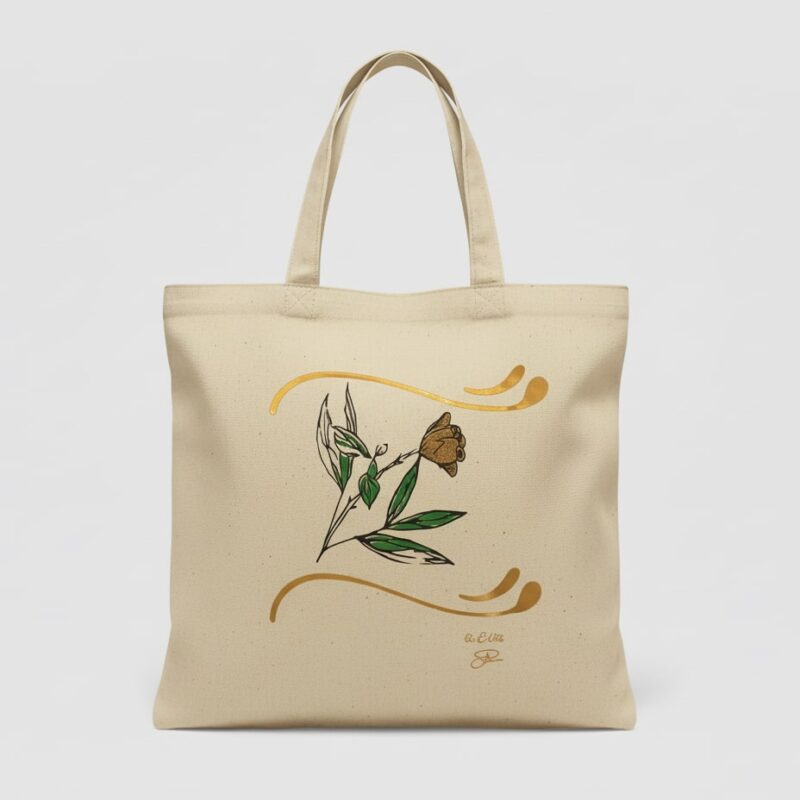 "just because" tote bag hand drawn glitter flower (design 1d)