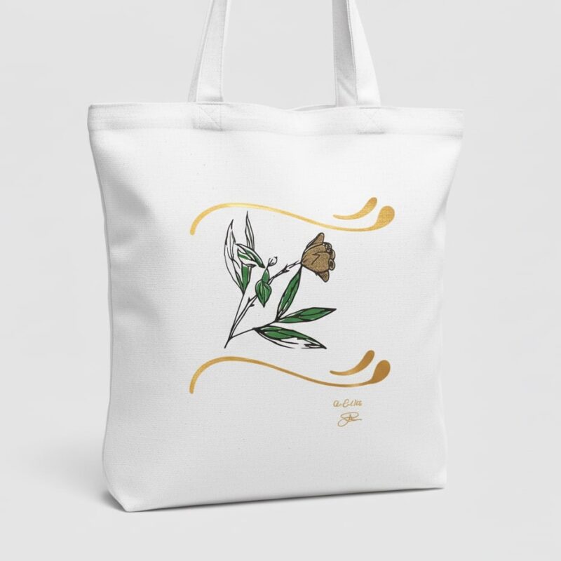 "just because" tote bag hand drawn glitter flower (design 1d)