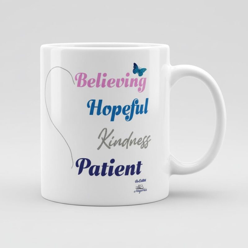 kindness mug glitter gold heart & butterfly above 'believing' (design 1b)