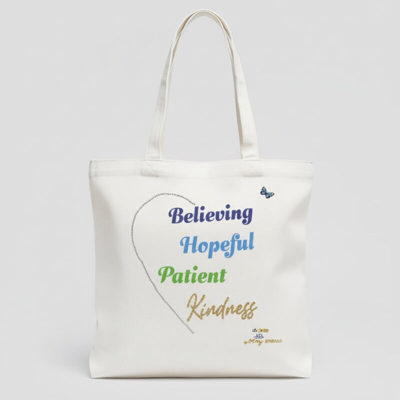 1c kindness with rhinestone side heart fls totebag white